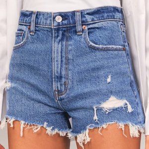Abercrombie & Fitch Distressed Button Fly High Rise Mom Shorts in Medium Destroy